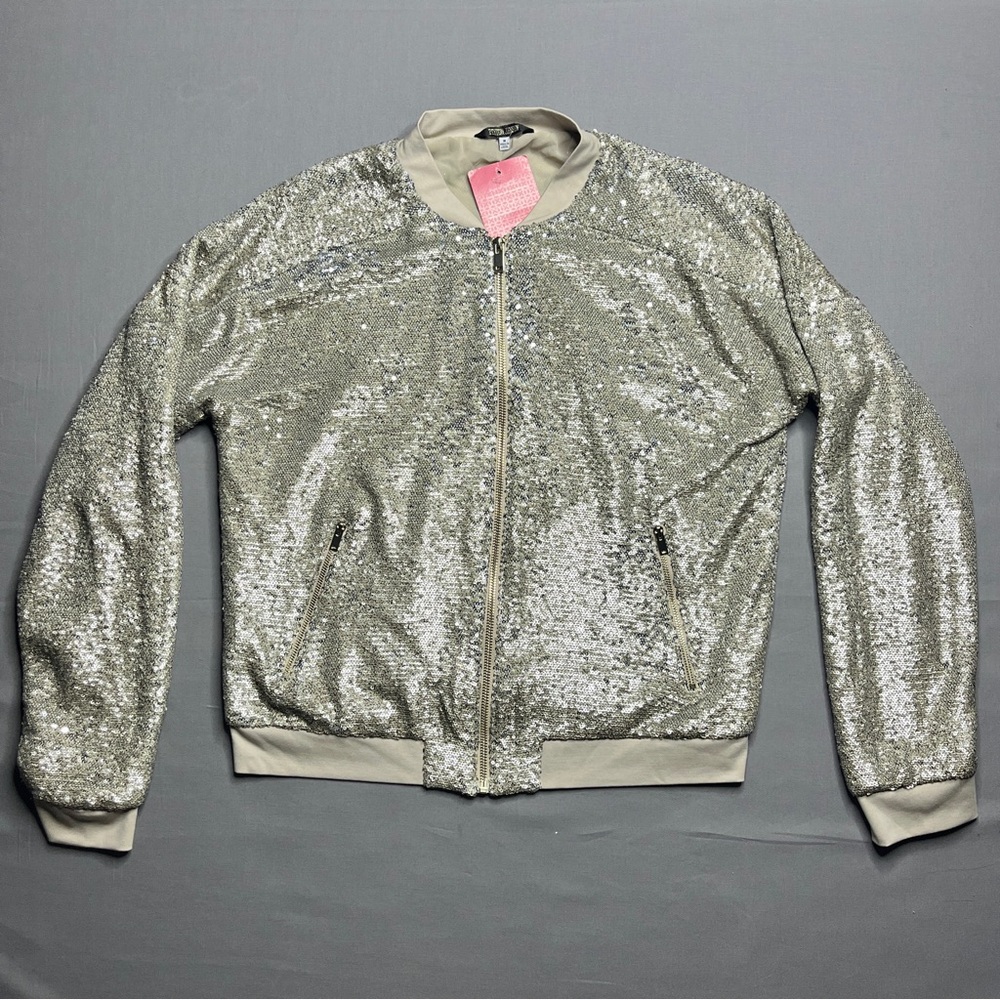 Evereve Peyton Jensen Shine Bomber Jacket in Champagne Sequin Size Medium